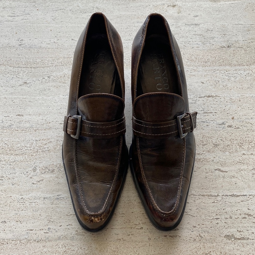 Franco Sarto Bronze Brown Stacked Heel Loafer - Size: 7.5